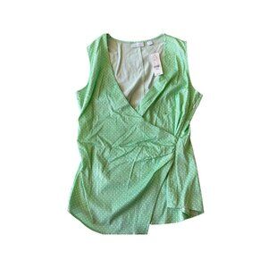 New York & Company Green Polka Dot Wrap Sleeveless Stretch Top S